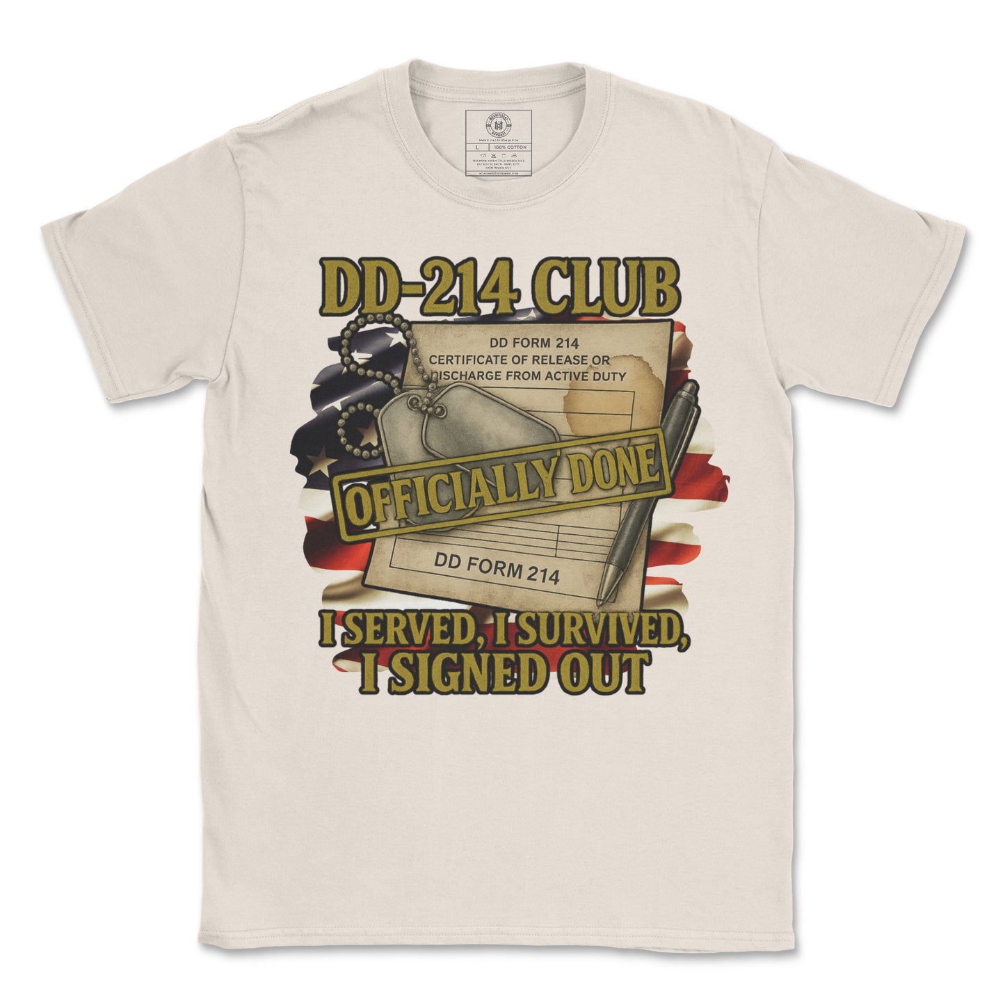 DD214 Club T-Shirt – Officially Done. I Served. I Survived. I Signed Out